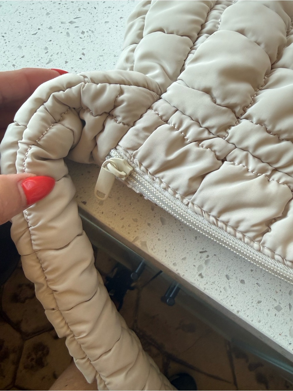 Free People Inspired Cream Puffy Quilted Tote Shoulder Bag - Picture 5 of 10